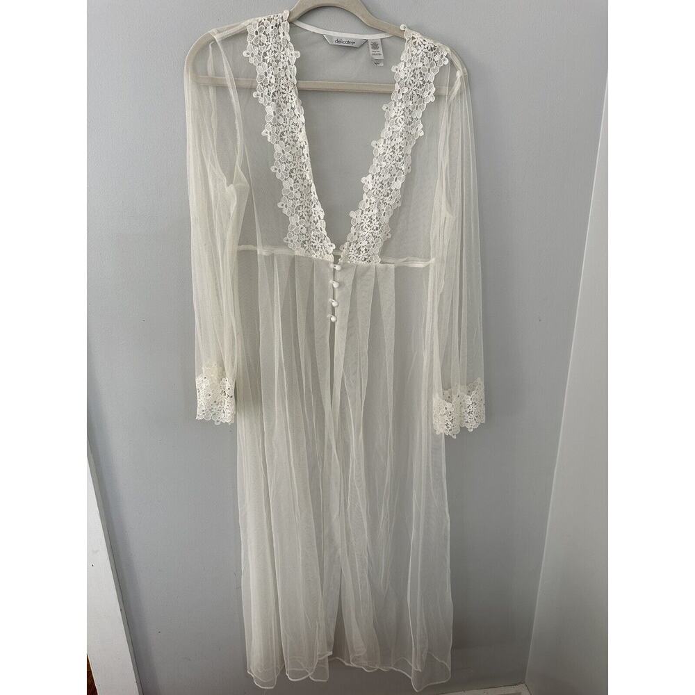 Vintage Delicates white Sheer Wedding Robe Peignoir,Med